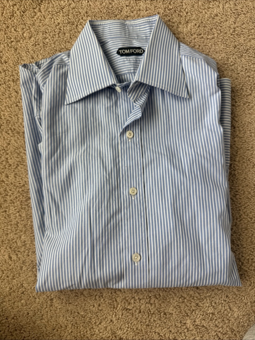 Pre Loved Tom Ford Striped Button Down Shirt in Blue Print Cotton Men